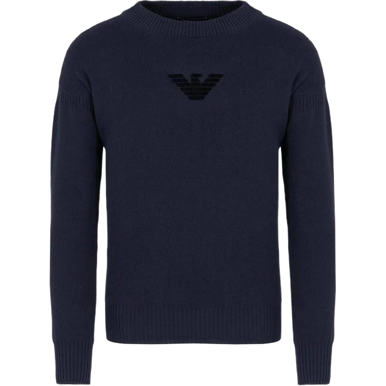 

Вязаный джемпер с круглым вырезом и флокированным логотипом EMPORIO ARMANI, Marine Blue