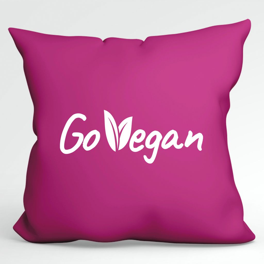 

Huuraa Go Vegan Pillow Декоративная подушка с листьями и наполнителем, размер 40x40 см, цвет фуксии, с мотивом для всех веганов. Идея подарка для друзей и семьи Hellweg Druckerei