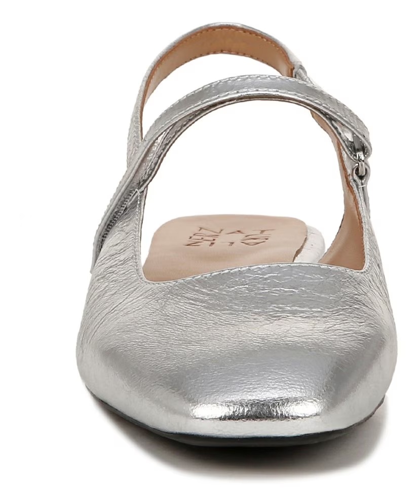 Кварцевые туфли-балетки на ремешке Connie mary jane slingback flat от Naturalizer, silver leather. — фото 3