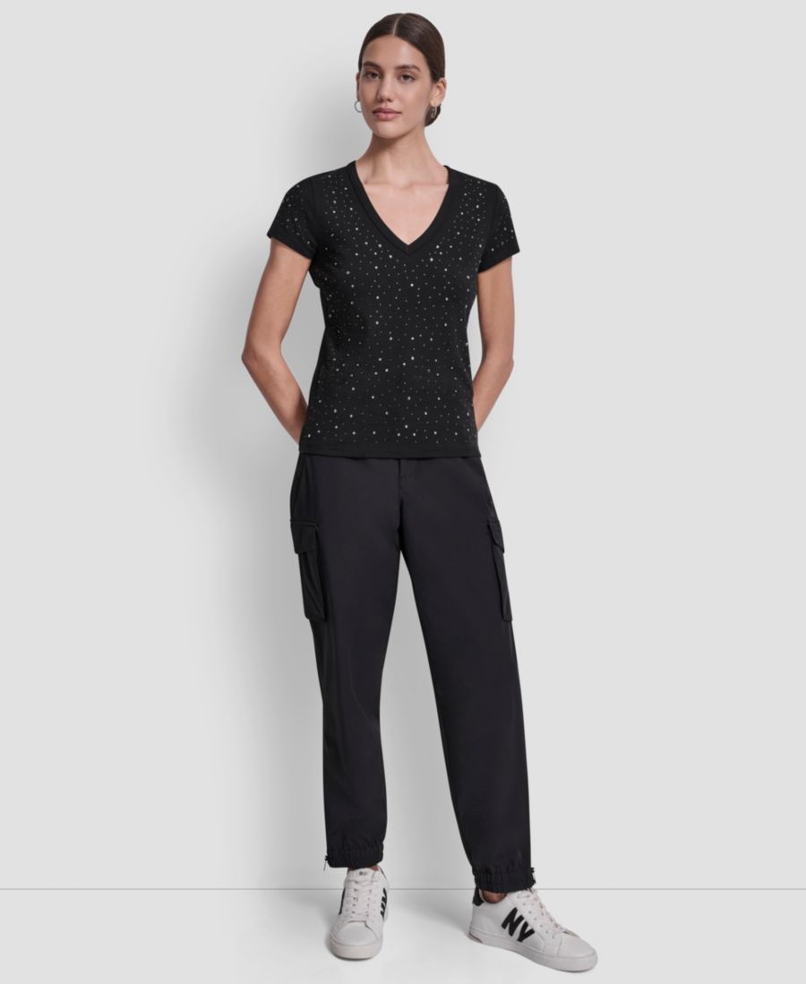 

Женская блузка с V-образным вырезом и декором DKNY Jeans, Black/smoke Silver