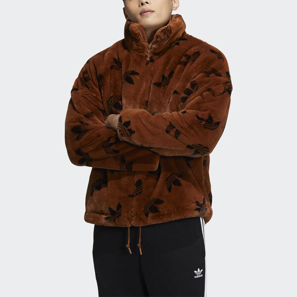 Куртка adidas originals Logo Stand Collar Sports Jacket International Size Brown, коричневый — фото 2