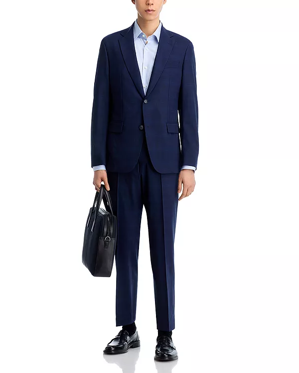 

Костюм H-Huge из эластичной шерсти в тональную клетку, приталенный крой. Boss, синий