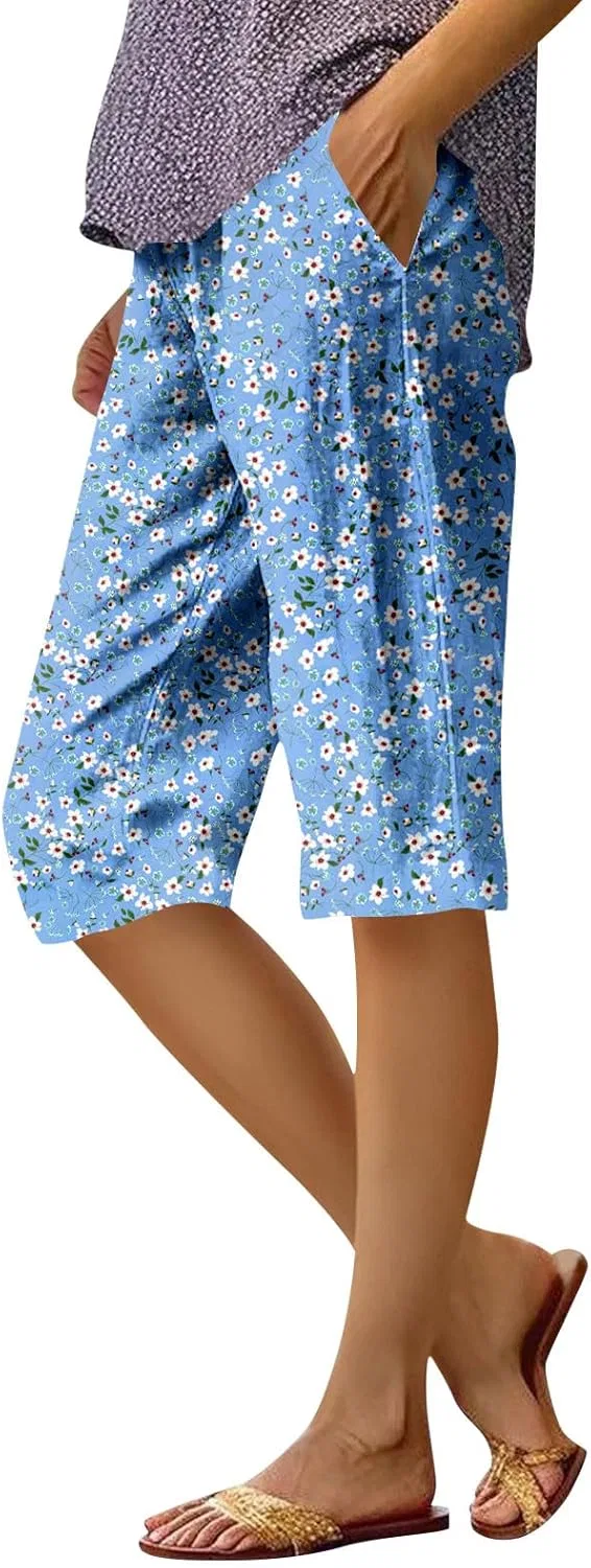 Шорты бермуды женские, cotton linen blend, синие