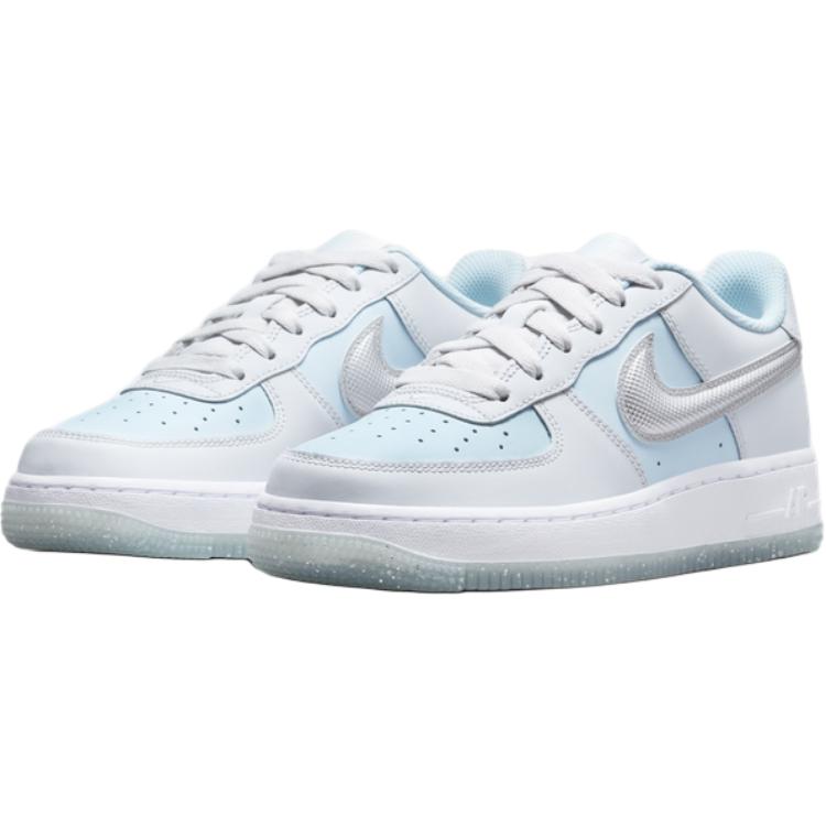 Nike Air Force 1 Противоскользящие Амортизирующие Низкие Детские Скейтбординговые Кроссовки Серебристо-Голубой — фото 2