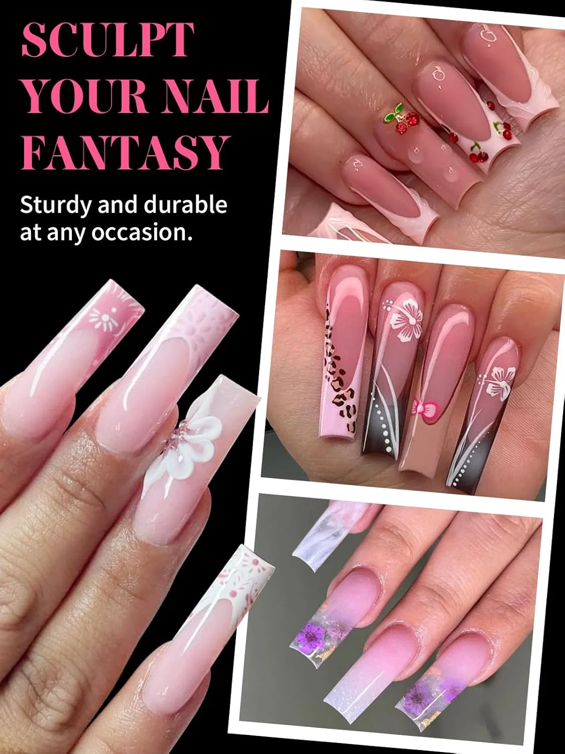 Набор многоразовых форм для наращивания ногтей Polygel Tips (150 шт.) Ebanku, 150 X Pink Square — фото 3