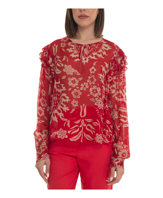 

Блузка с цветочным узором и рукавами-фонариками. Liu Jo, красный