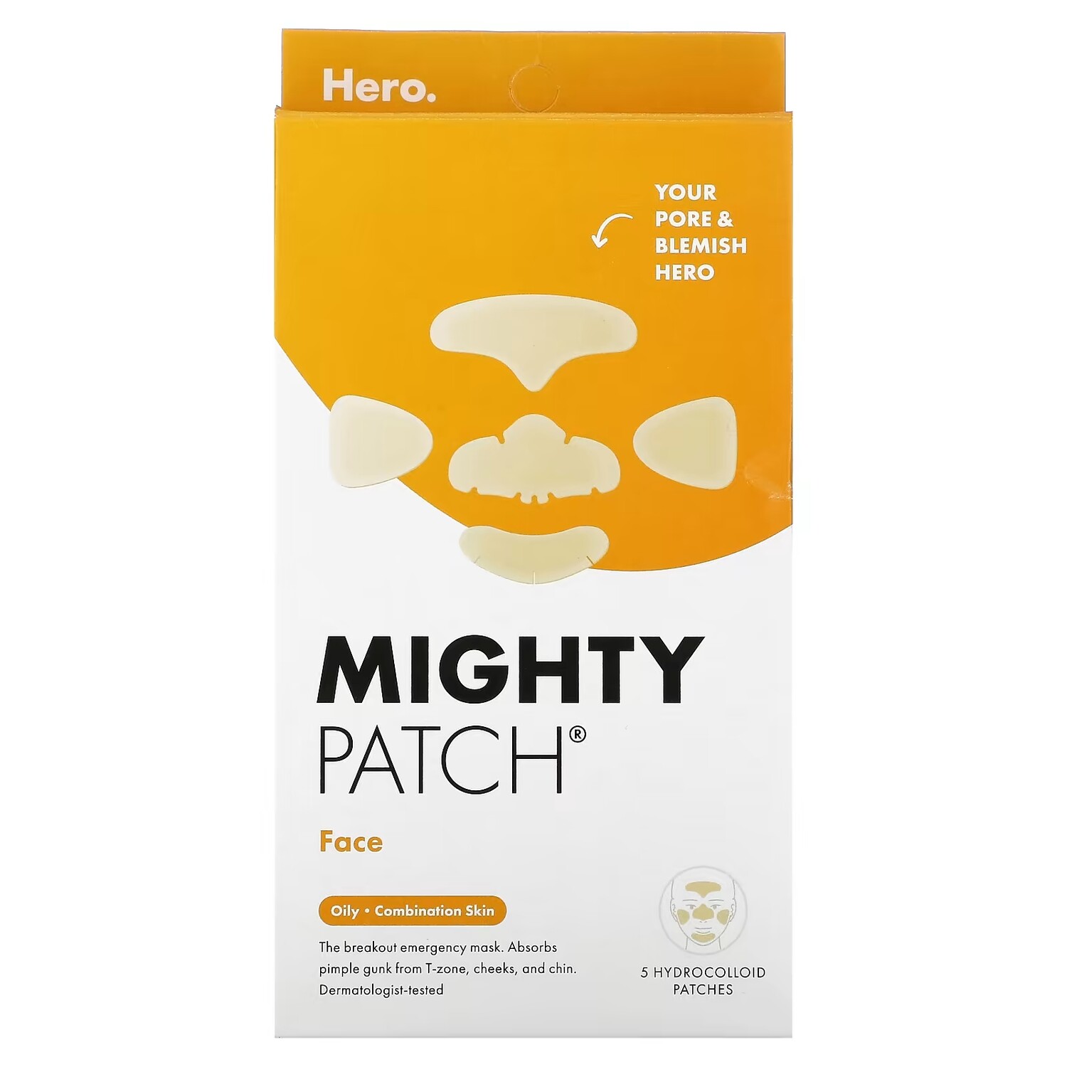 

Маска для лица Hero Cosmetics, Mighty Patch для жирной и комбинированной кожи, 5 гидроколлоидных пластырей