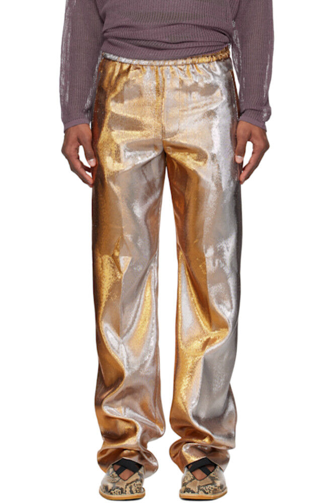 

Брюки из золотистой ткани ламе Dries Van Noten