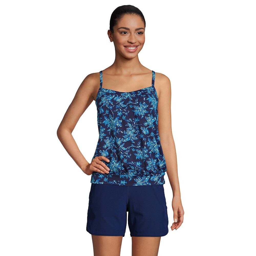 

Женский купальник Lands' End UPF 50 Blouson Tankini Top, цвет Deep Navy Jacobean