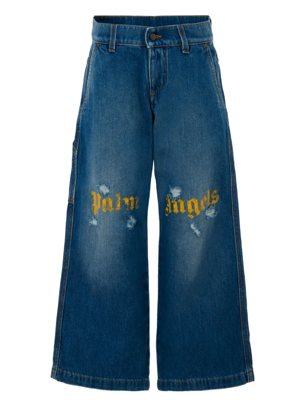 

Джинсы с эффектом потертости и логотипом Palm Angels Kids, синий