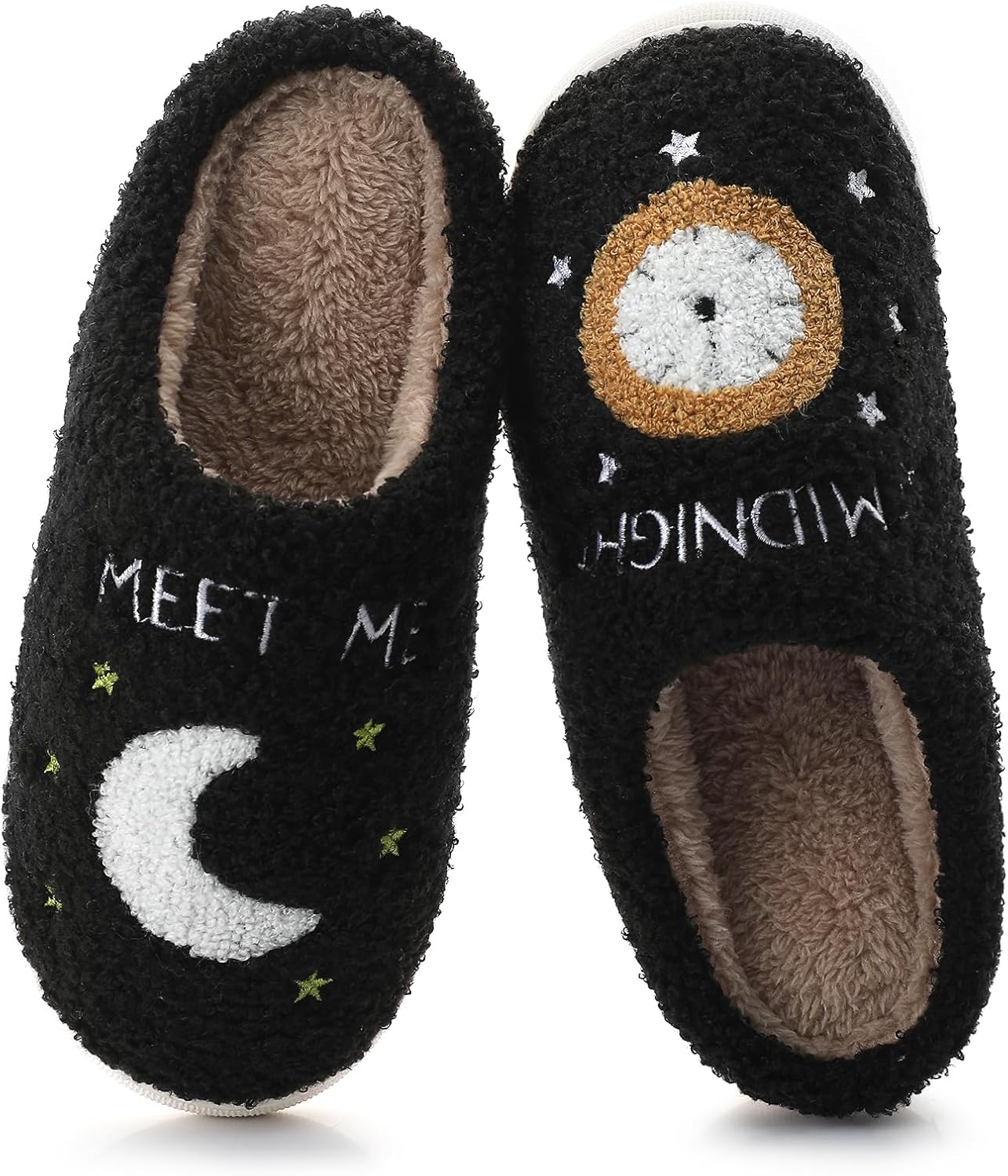 

Menore Встречай меня в полночь Тапочки для женщин и мужчин Мягкие теплые пушистые домашние шлепки С памятью формы Легкие тапочки на ноге Для дома и улицы, черный