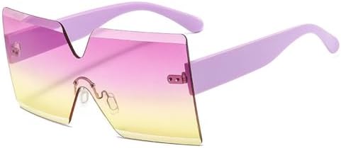 

Женские солнцезащитные очки без оправы, цельные, большого размера, с защитой от УФ-излучения UV400, модные очки для женщин, фиолетовые, фиолетово-желтые MTZJH, One Color