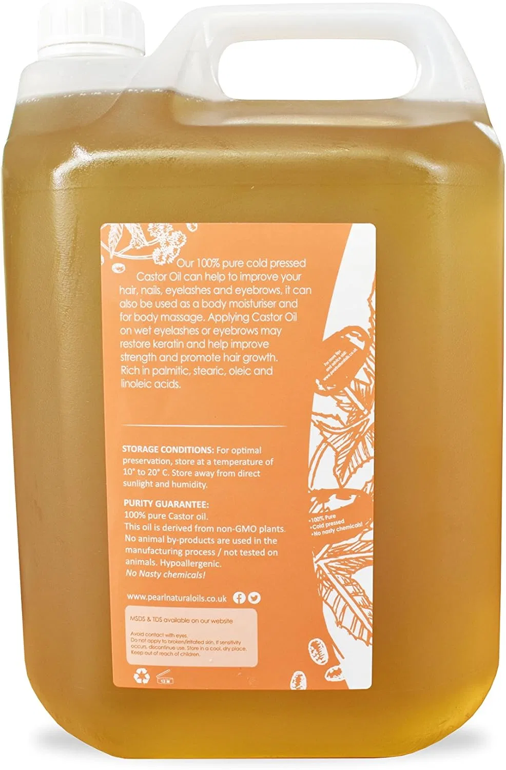 100% чистое касторовое масло холодного отжима, 5 литров Pearl Natural Oils — фото 2