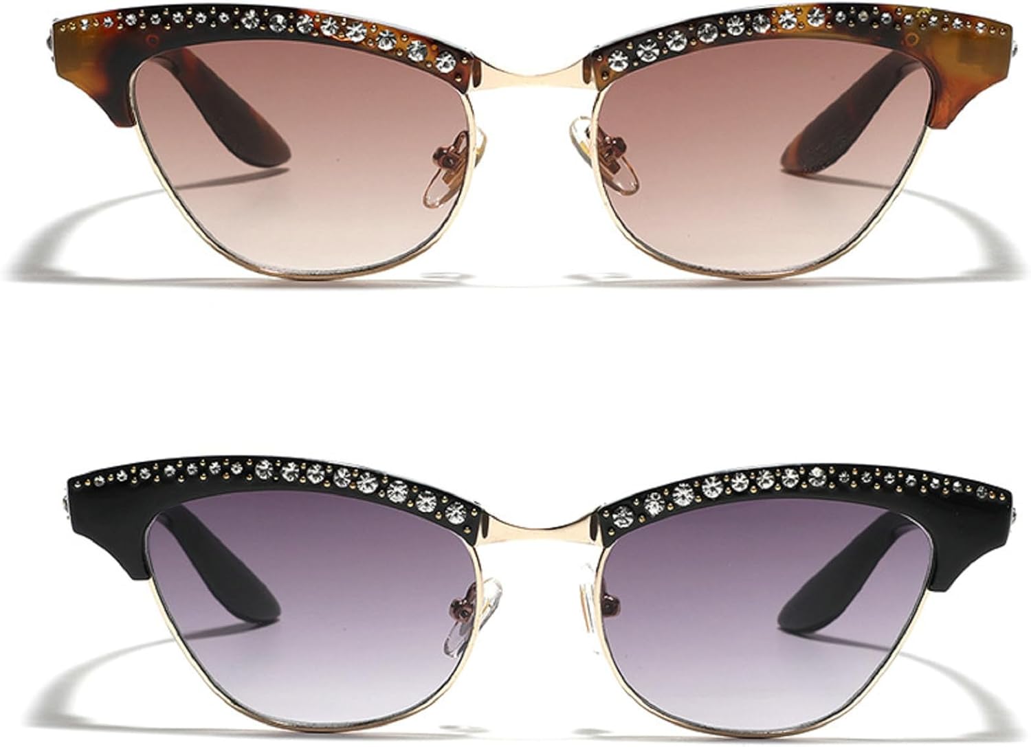 

Солнцезащитные очки «кошачий глаз» в маленькой оправе для женщин, винтажные, с металлическим покрытием и стразами, милые солнцезащитные очки с бриллиантами mincl, 2pcs-leopard&gray