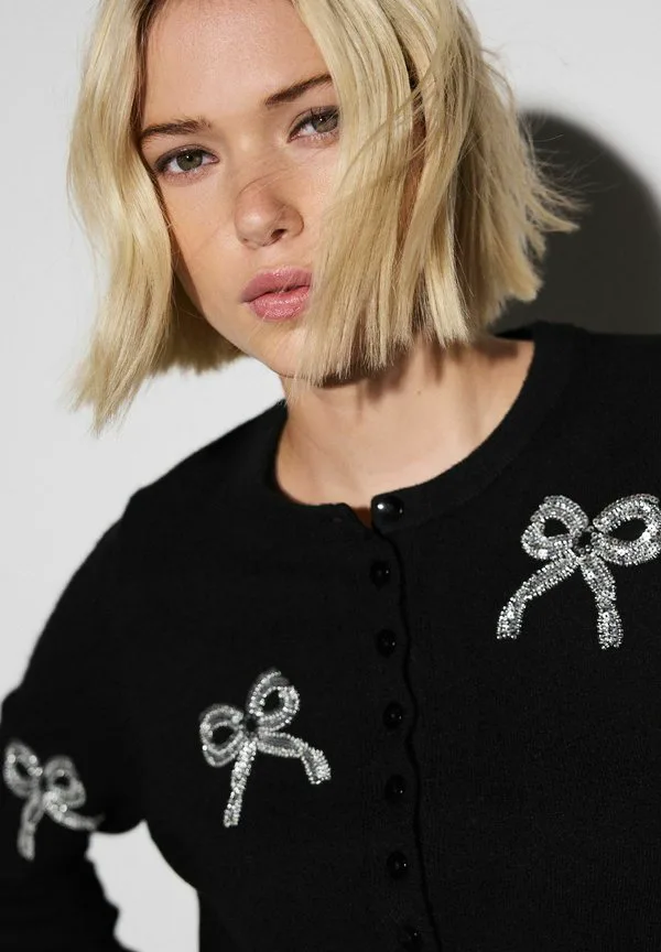 Кардиган прямого кроя с принтом и круглым вырезом Next, Black Embellished Bows — фото 3