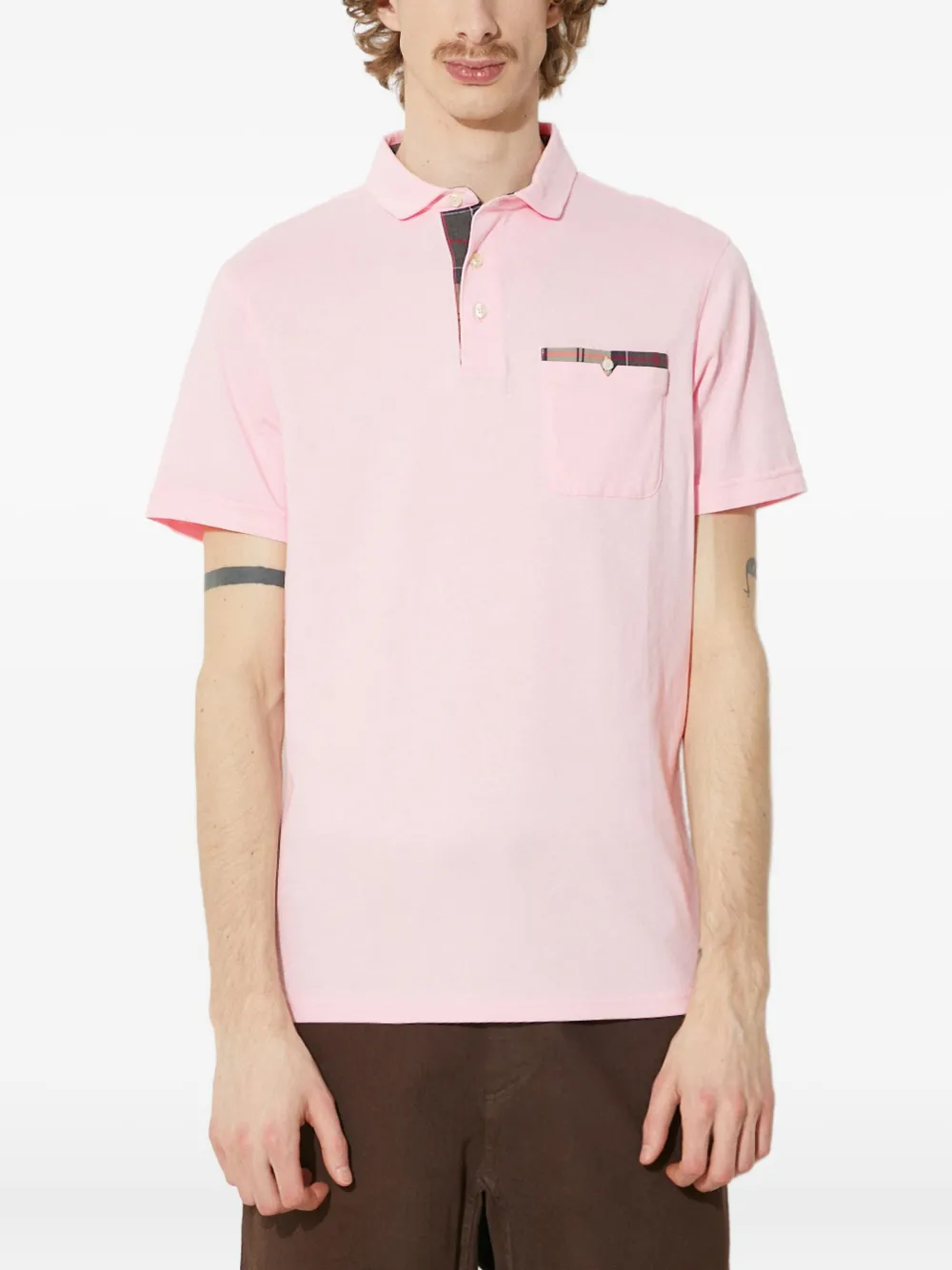 

Рубашка поло с карманом в клетку Barbour, розовый