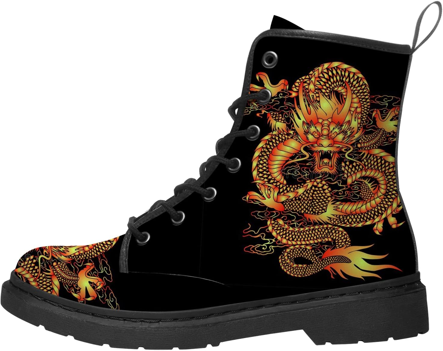 

Мужские боевые ботинки Dragon, средние кожаные ботинки на шнуровке, ботинки, подарок для мальчиков Lodaden, черный/золотой