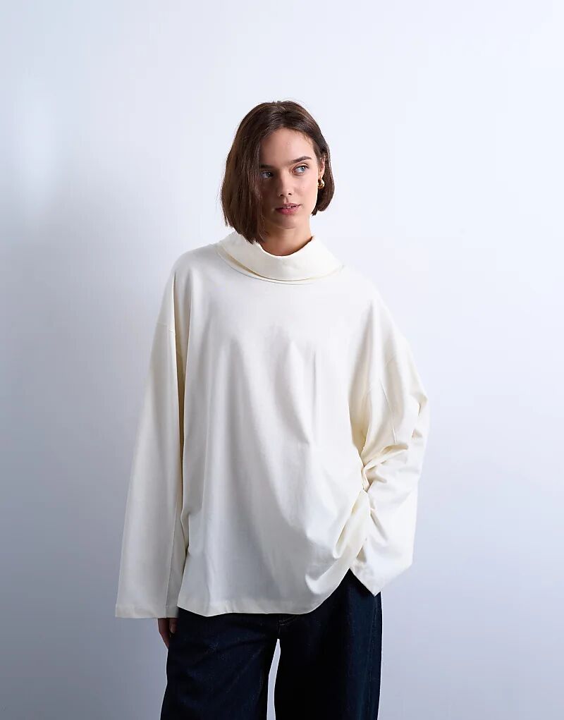 

Футболка Topshop с воротником-стойкой и декоративным швом цвета экрю, Белый, Футболка Topshop с воротником-стойкой и декоративным швом цвета экрю