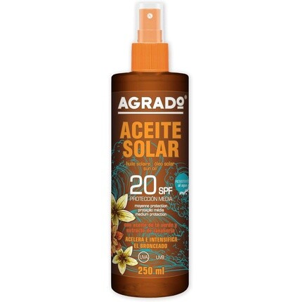 

Увлажняющее солнцезащитное масло SPF UVA UVB Spray Водостойкое с легкой текстурой Невидимое 250 мл Agrado 20 SPF