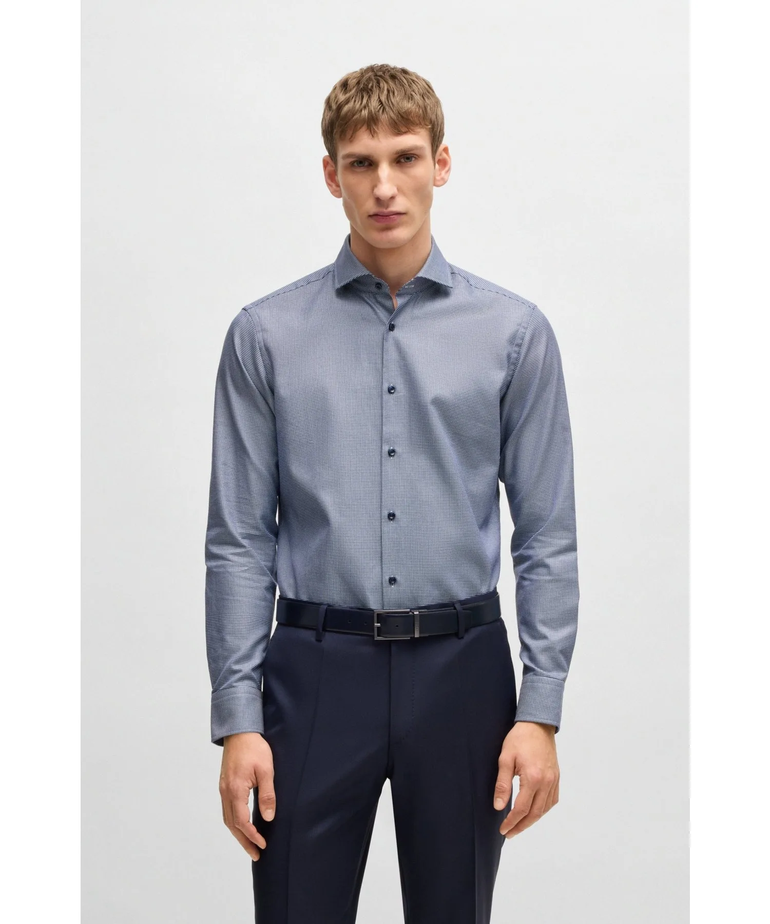 Мужская рубашка Regular Fit Structured Cotton BOSS Navy