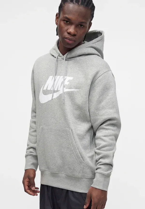 Толстовка с капюшоном Nike Sportswear Club Hoodie, тёмно-серый меланж/светлый дымчато-серый/белый — фото 4