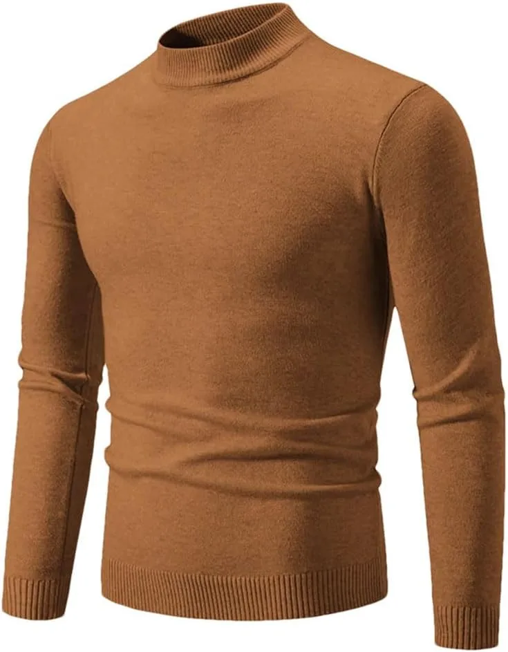 

Мужской однотонный вязаный свитер с полувысоким воротником