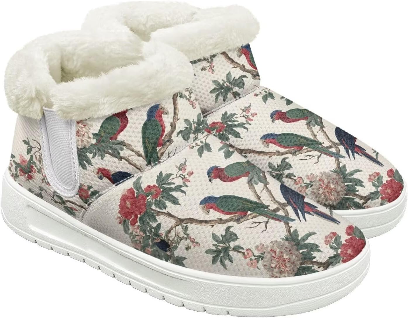 

Зимние ботинки для женщин и мужчин, пушистые снежные ботинки с флисовой подкладкой и тянущимся верхом Cugasmaru, Bird Floral