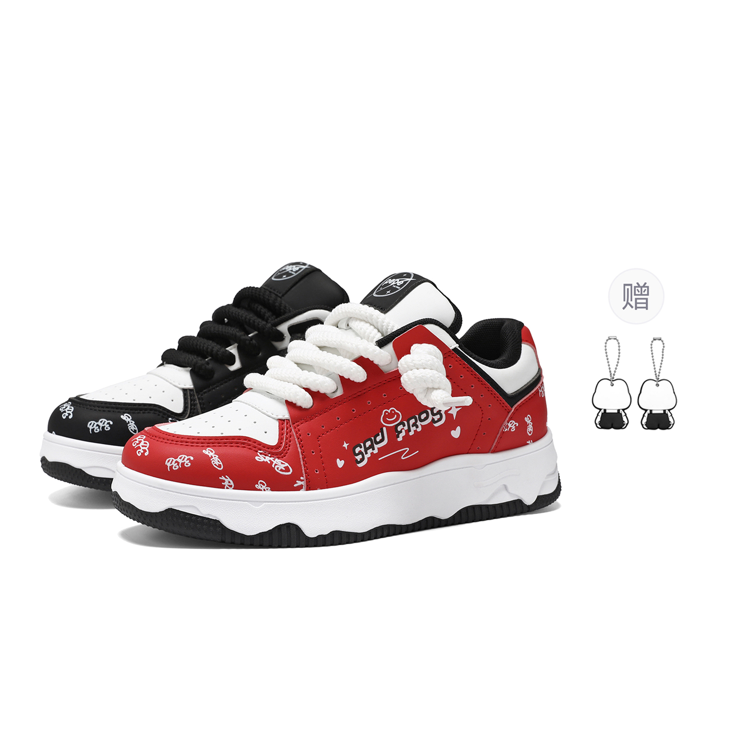 

Pepe The Frog Низкие скейтерские кроссовки мужские черно-красные непарные с бесплатной пластиковой капельницей, цвет Black Red Mismatched+Free Plastic Dropper