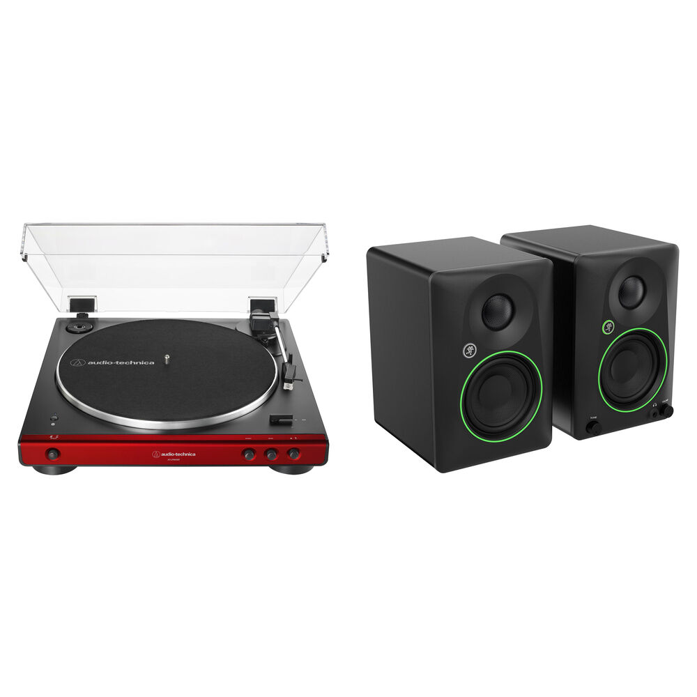 

Комплект из проигрывателя Audio-Technica Consumer AT-LP60XBT-RD и Bluetooth-динамика Mackie CR3.5BT (красный и черный проигрыватель)