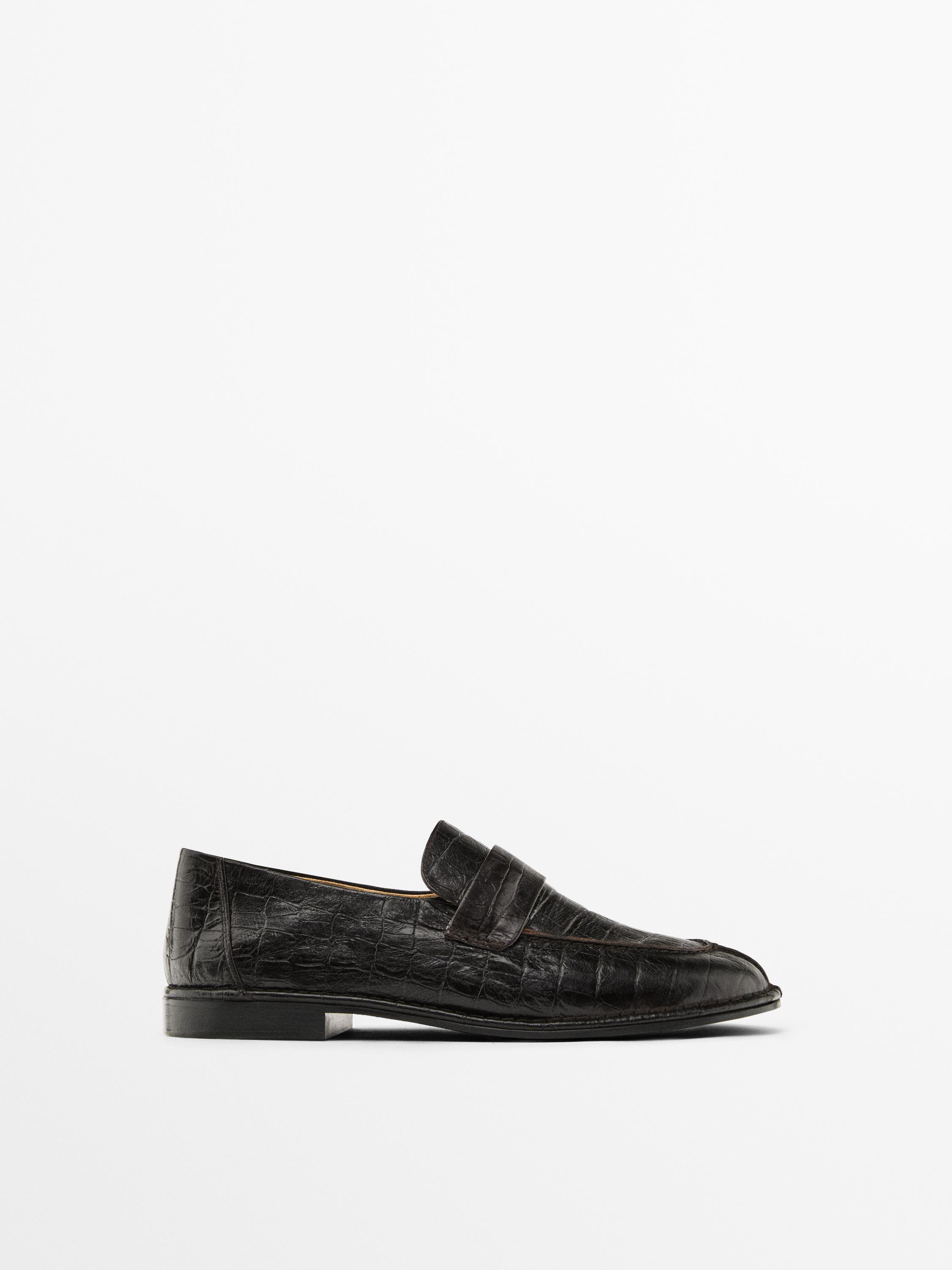 Лоферы с тиснением под крокодила Massimo Dutti, коричневый