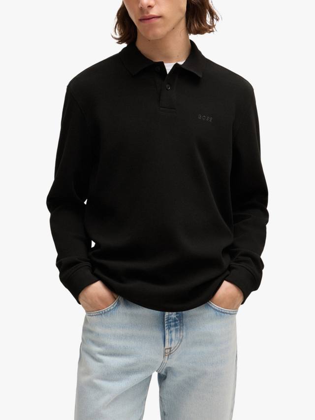 

BOSS Cotton Blend Regular Fit длинная рубашка-поло HUGO BOSS, Black