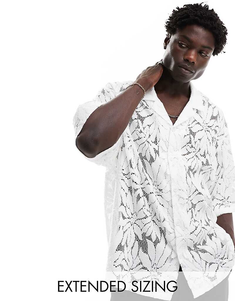 

ASOS DESIGN – Рубашка оверсайз из белого кружева с воротником с лацканами