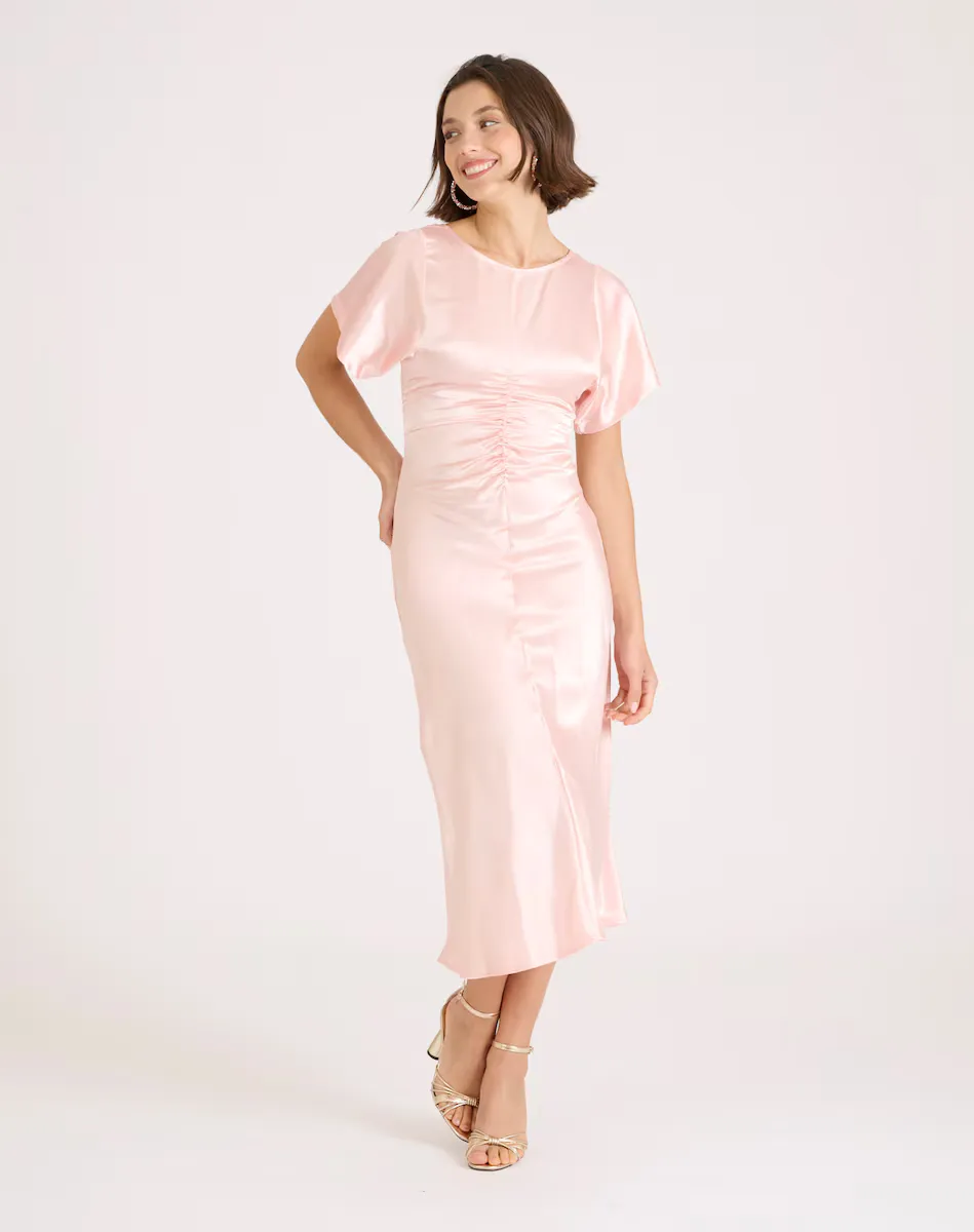 

Среднее платье из атласной ткани Naf Naf, розовый