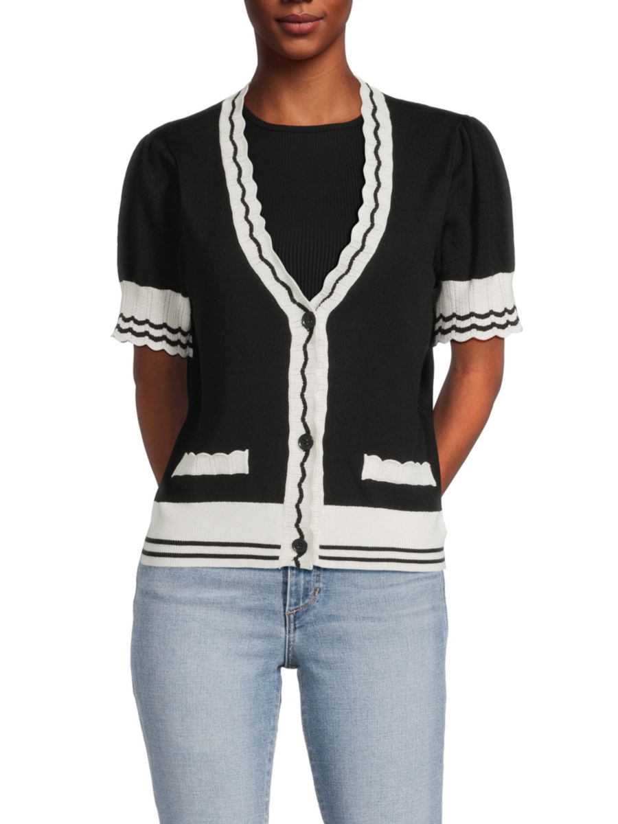 

Кардиган в полоску с фестончатым узором Design 365, цвет Black Ivory