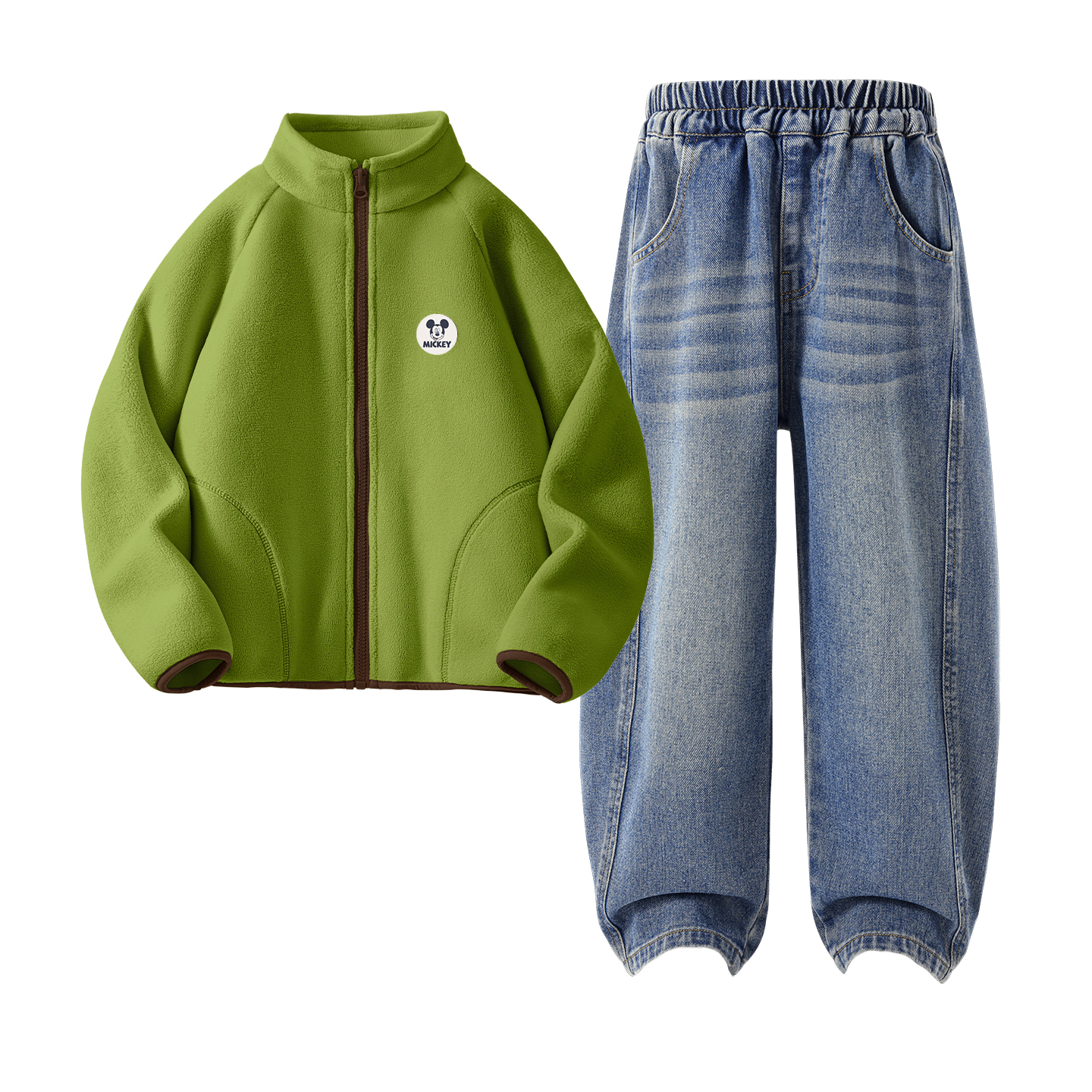 

Детская повседневная спортивная одежда Disney, Didi Zhong Round Hook-And-Loop K Matcha Green+Solid Color Denim Blue