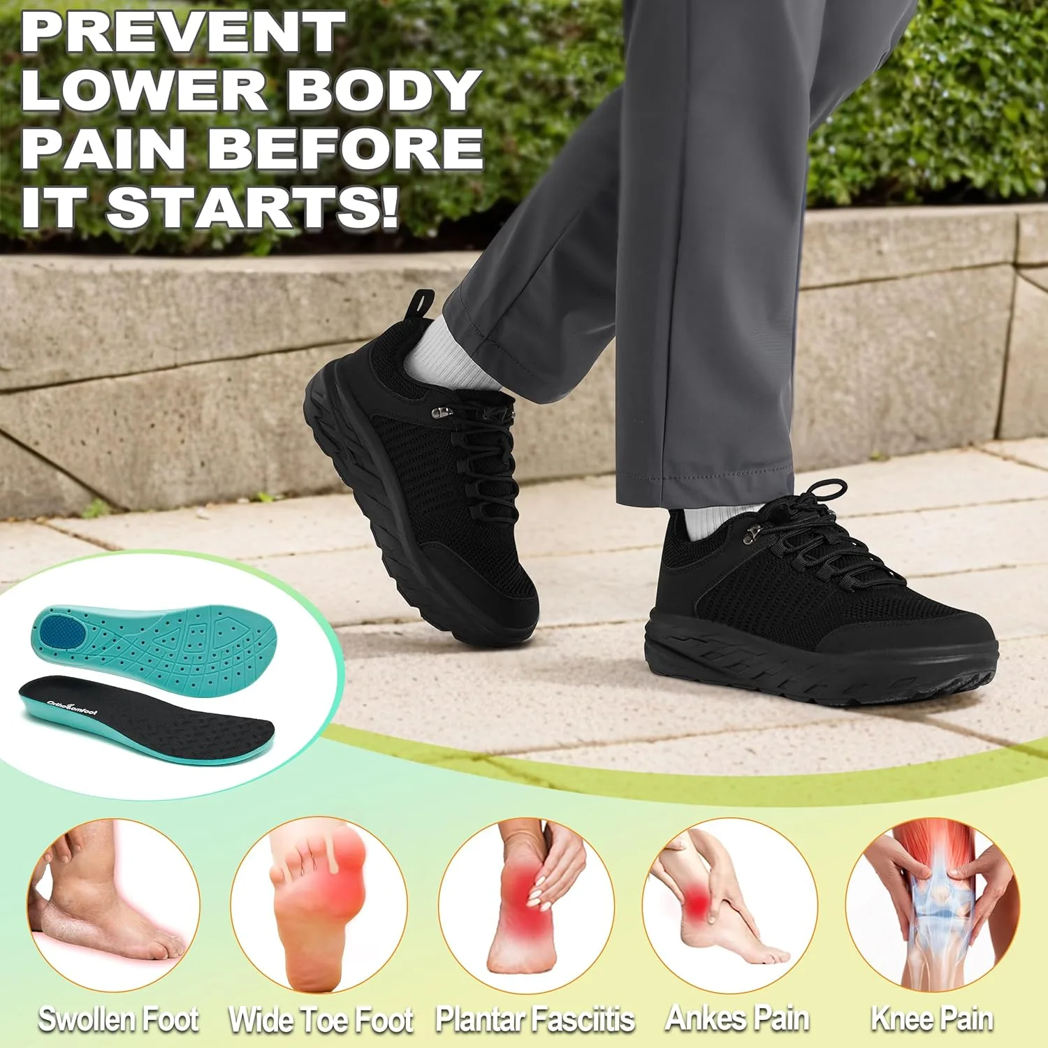 Ортопедические кроссовки OrthoComfoot для мужчин, черный — фото 4