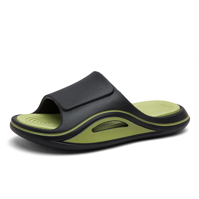 

CariteSport EVA бесшумные нескользящие антибактериальные износостойкие быстросохнущие амортизирующие шлепанцы мужские черно-зеленые, цвет Black Green