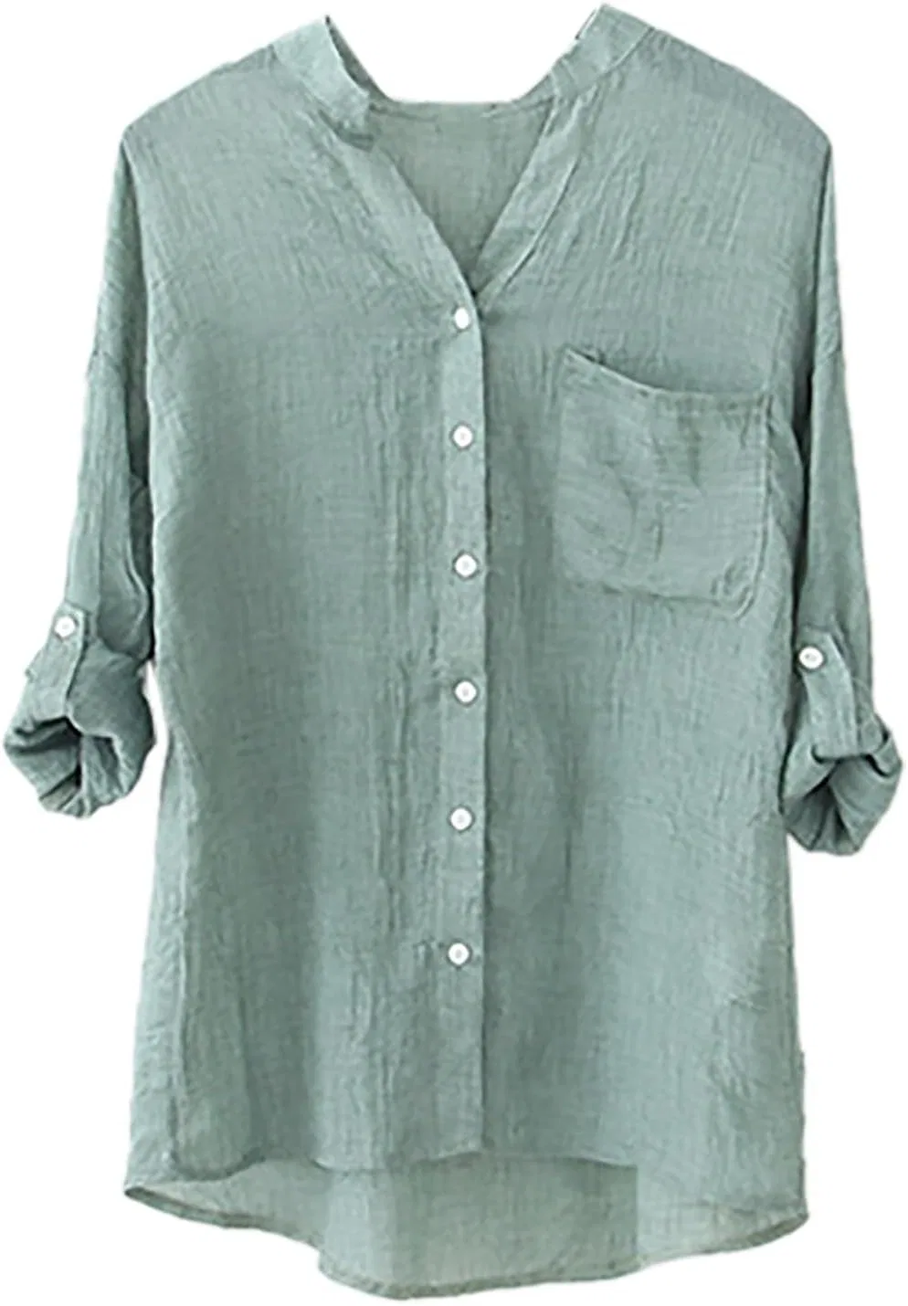 Блуза женская свободная с воротником-стойкой, 3/4 рукав, зеленый