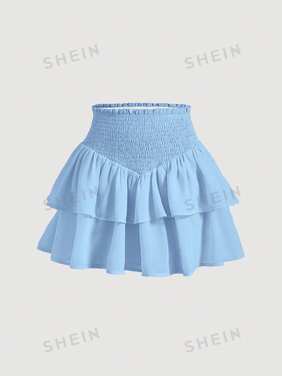 

Мини-юбка двухслойная Shein Mod Shein Mod с присборенной талией, голубой