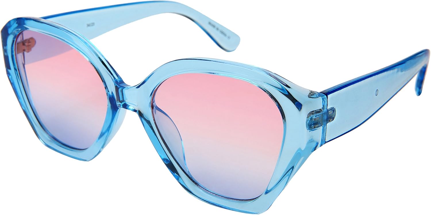 

Солнцезащитные очки Edge I-Wear женские с геометрическим дизайном, широкими дужками, пластиковыми линзами и плоскими линзами 34123-FLOCR-3(CLBU.pkbu) EDGEIWEAR, Clear Blue Frame/Pink-blue Lens
