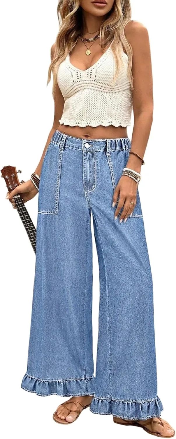 

Женские джинсы Wide Leg Plus Size Denim с рюшами Dasimutko