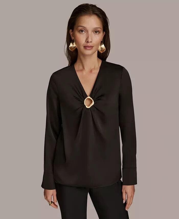 

Женская блузка с длинными рукавами и фурнитурой Donna Karan New York, черный
