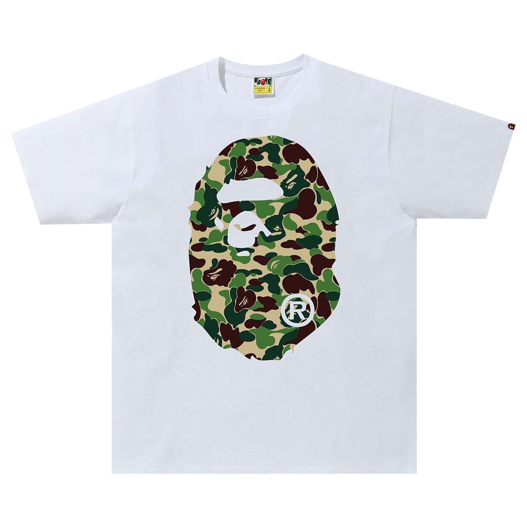 

BAPE ABC Камуфляжная футболка с головой большой обезьяны, цвет Белый/Зеленый