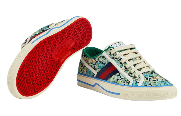 Кроссовки женские Gucci Tennis 1977, светло-синий / зеленый — фото 4