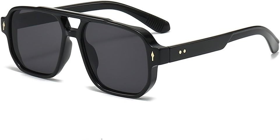 

Солнцезащитные очки в стиле ретро с двойной перемычкой, квадратной формы, для женщин и мужчин, модные, роскошные, с заклепками, трендовые солнцезащитные очки GHVWYX, Black Black