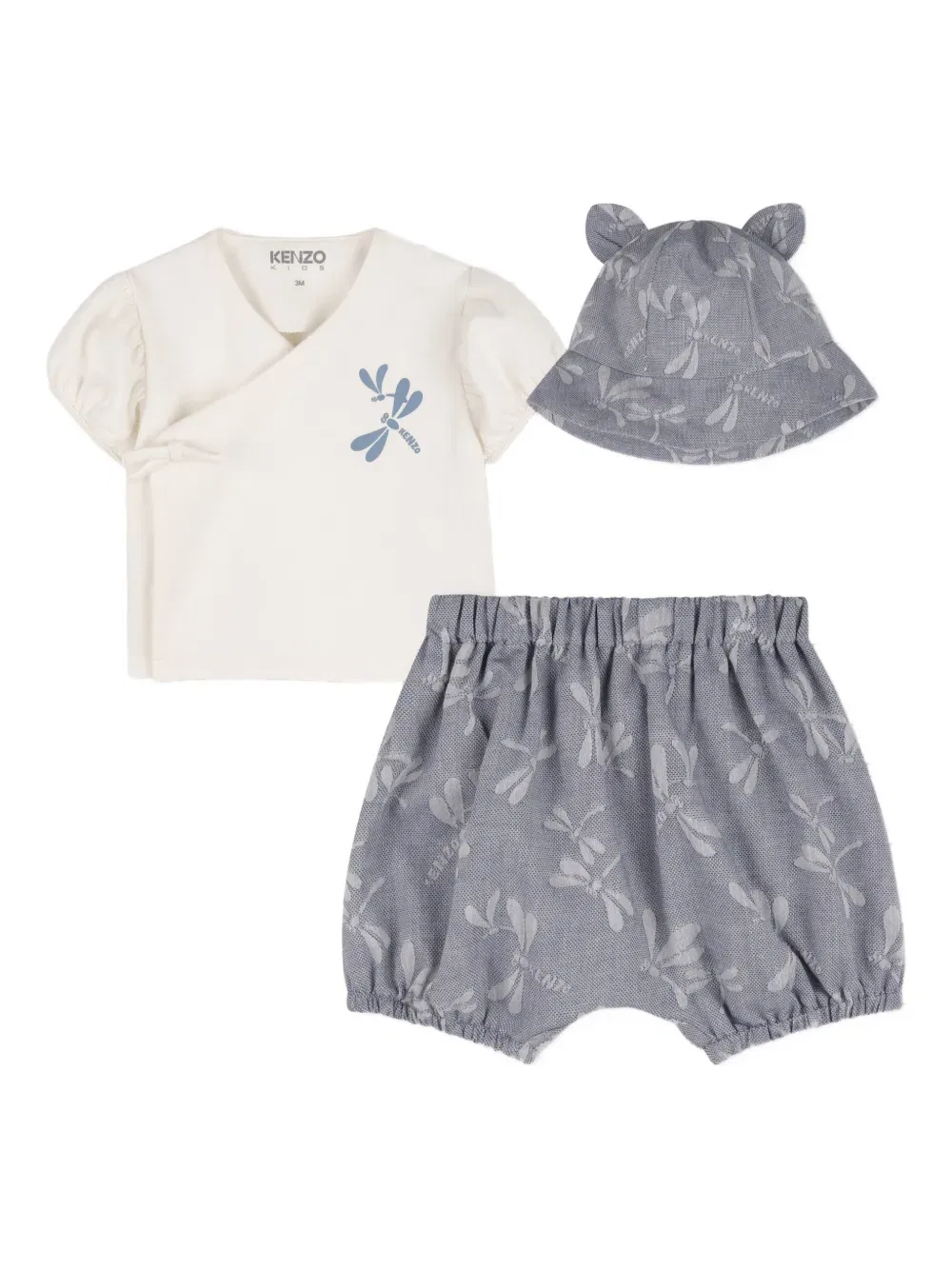 Детский комбинезон с принтом стрекоз (комплект из трех штук) Kenzo Kids, серый