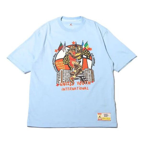 

Футболка Air Jordan x Maison Chateau Rouge Crossover Retro Basketball Character Printing Short Sleeve Asia Edition Blue, синий