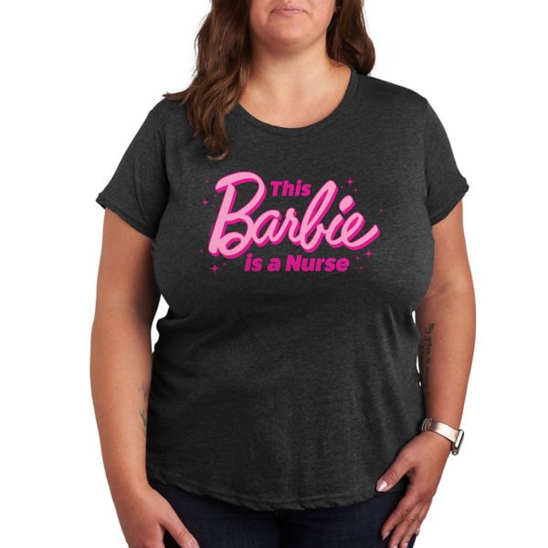 

Плюс это футболка с рисунком медсестры. Barbie, серый
