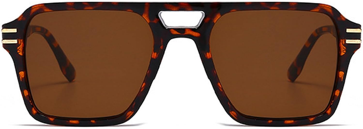 

Ретро-солнцезащитные очки квадратной формы для женщин, модные очки с двойной перемычкой, градиентные линзы, защита от УФ-излучения UV400, трендовые мужские солнцезащитные очки-пилот mincl, Leopard Brown