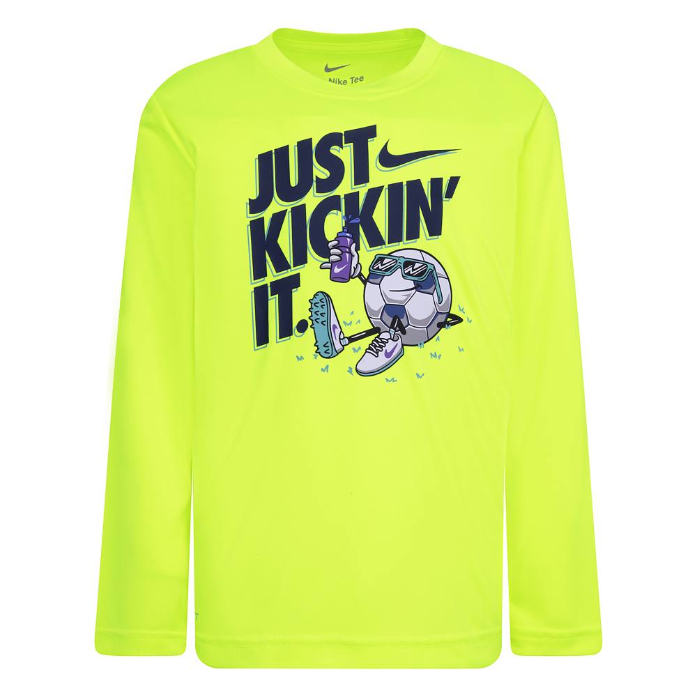 

Мальчики 4–7 лет Nike «Just Kickin' It». Футбольная футболка с длинным рукавом Dri-FIT, цвет Volt Yellow